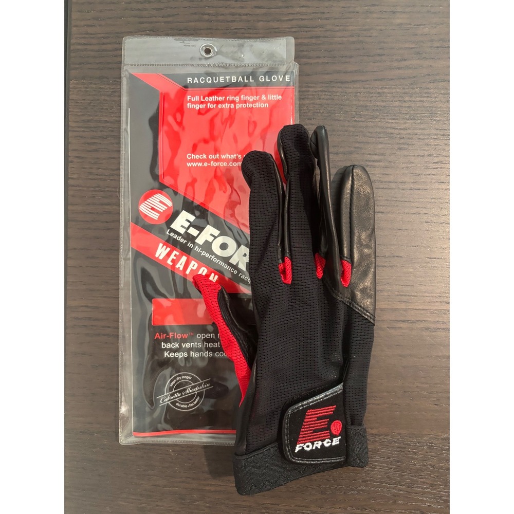 E-Force Weapon Racquetball Glove Mens Large Red Black Cabretta Leather Grip